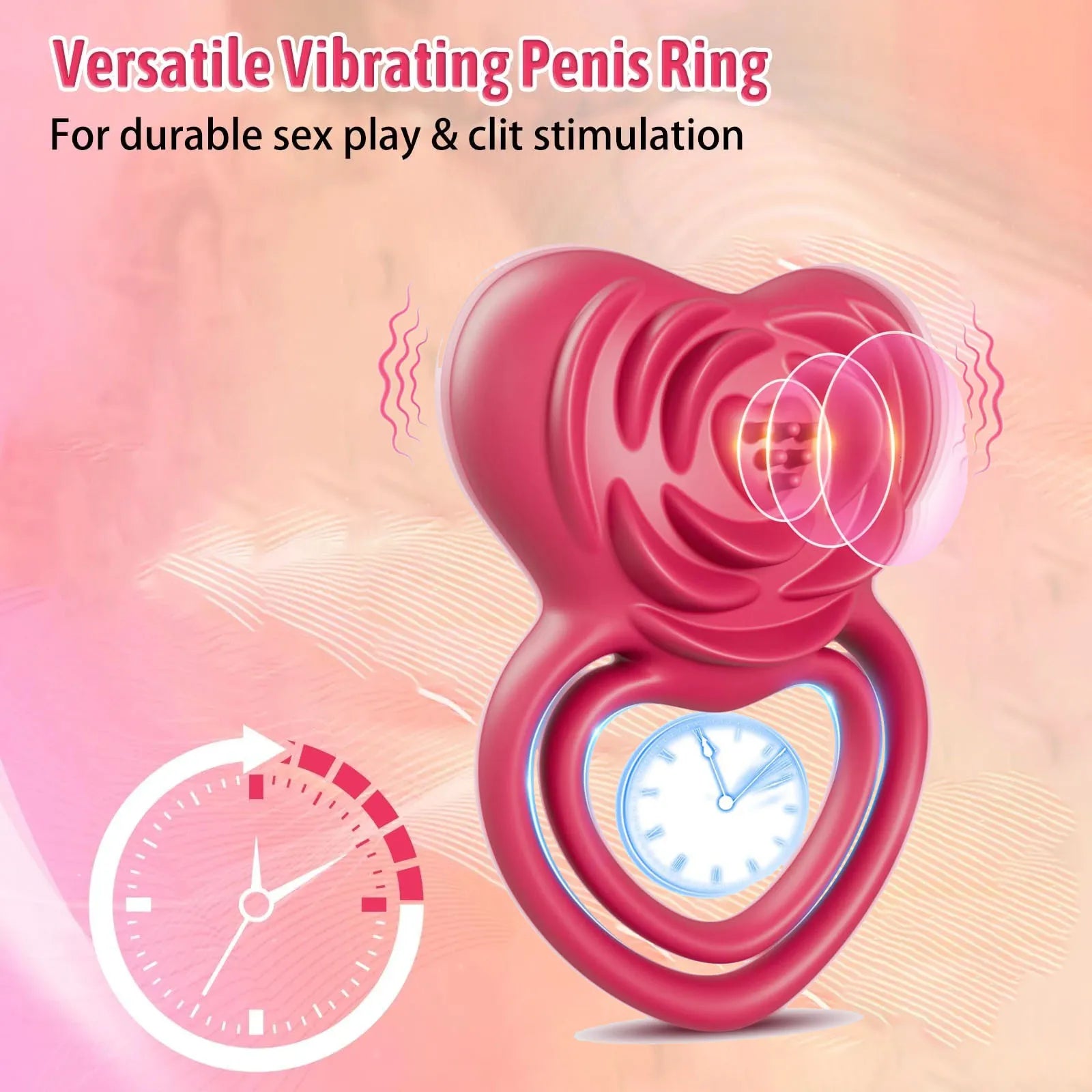 Anello vibrante stimolante del piacere con stimolazione a rosa per lui e lei