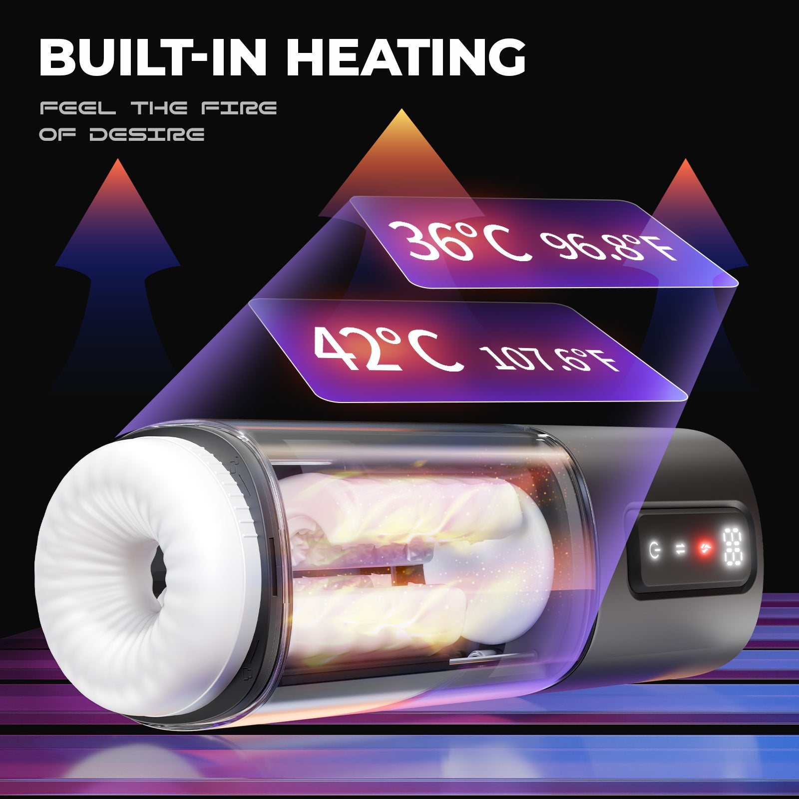 Masturbatore maschile automatico con 6 intensità di sfregamento e 2 livelli di riscaldamento