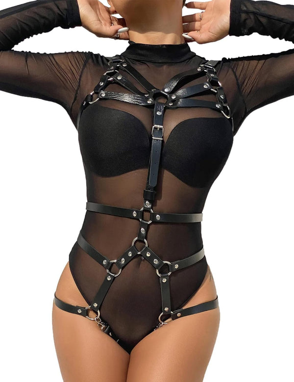 ohyeahlady Punk Leather Sexy Body Harness Completo di Cinghie Pettorali, Cinture Gotiche in Vita, Accessori per il Corpo Neri per Donne