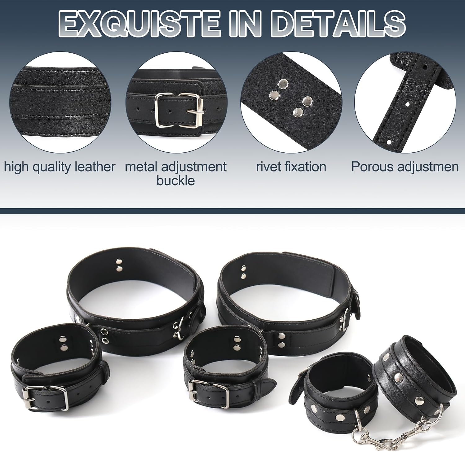 BDSM Kit di restrizione 3-in-1 – Cinghie regolabili per polsi, cosce e caviglie