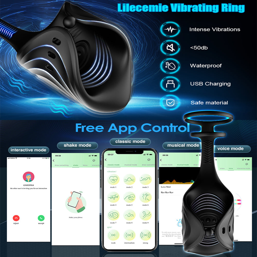 Vibratore vibrante per pene - controllato tramite app & anello fallico