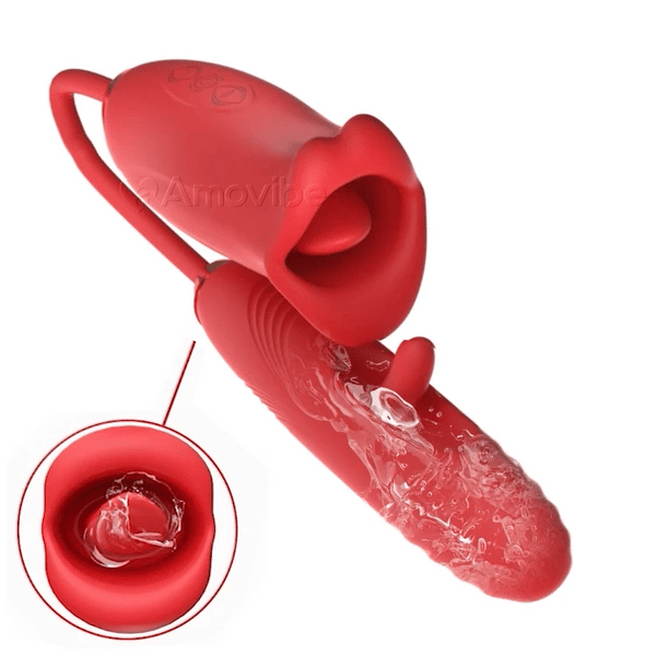 Vibratore dildo, giocattolo sessuale orale con 10 modelli di bacio, vibrazioni e sbattimento