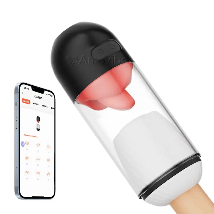 Masturbatore maschile controllato tramite app - leccata di lingua e vibrazione