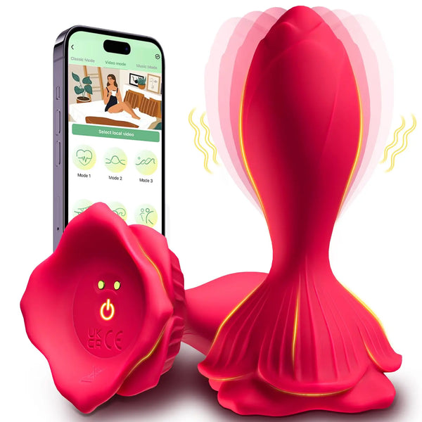 Rose Vibrating Butt Plug - 9 modalità, controllo APP, impermeabile