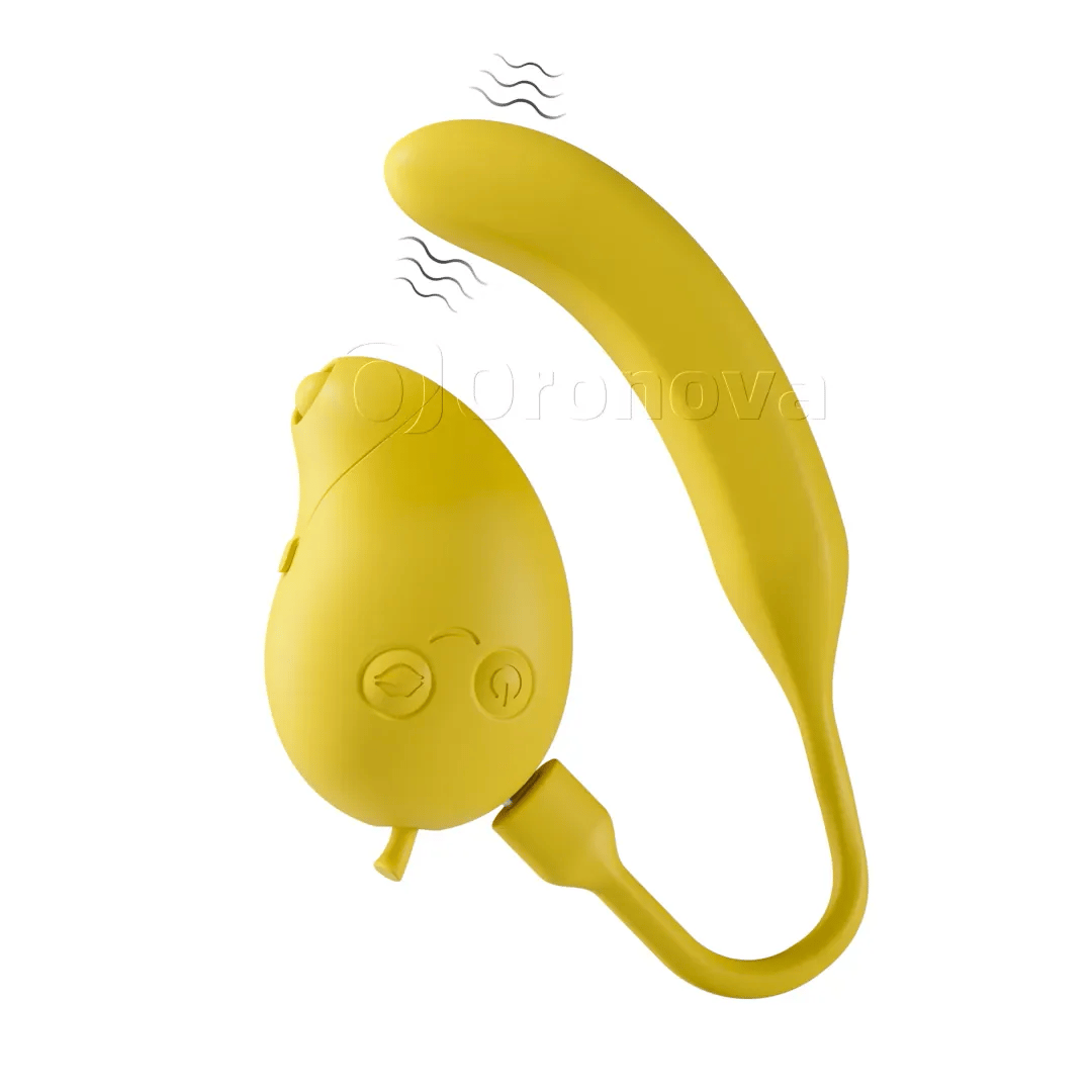Vibratore Bluetooth 2-in-1 a doppia stimolazione con aspirazione e picchiettamento, al gusto di mango e banana