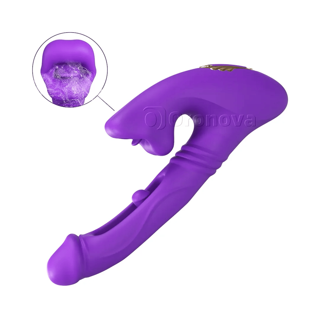 Vibratore penetrante cavo con vibrazione sulla punta delle dita, vibrazione della testa e stimolazione labiale tramite morso