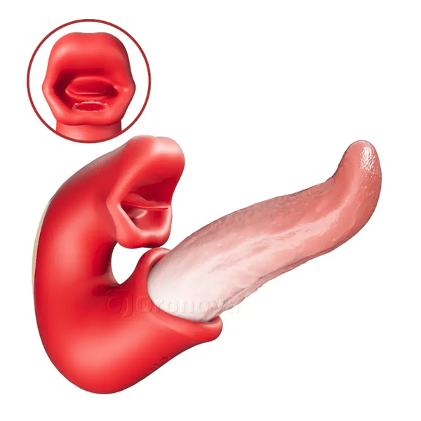 Vibratore Dildo 3-in-1 – Giocattolo Rosa con Azione Punto G, Clitoride e Lingua