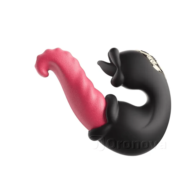 Vibratore Dual Rose con asta a spinta e lingua leccante