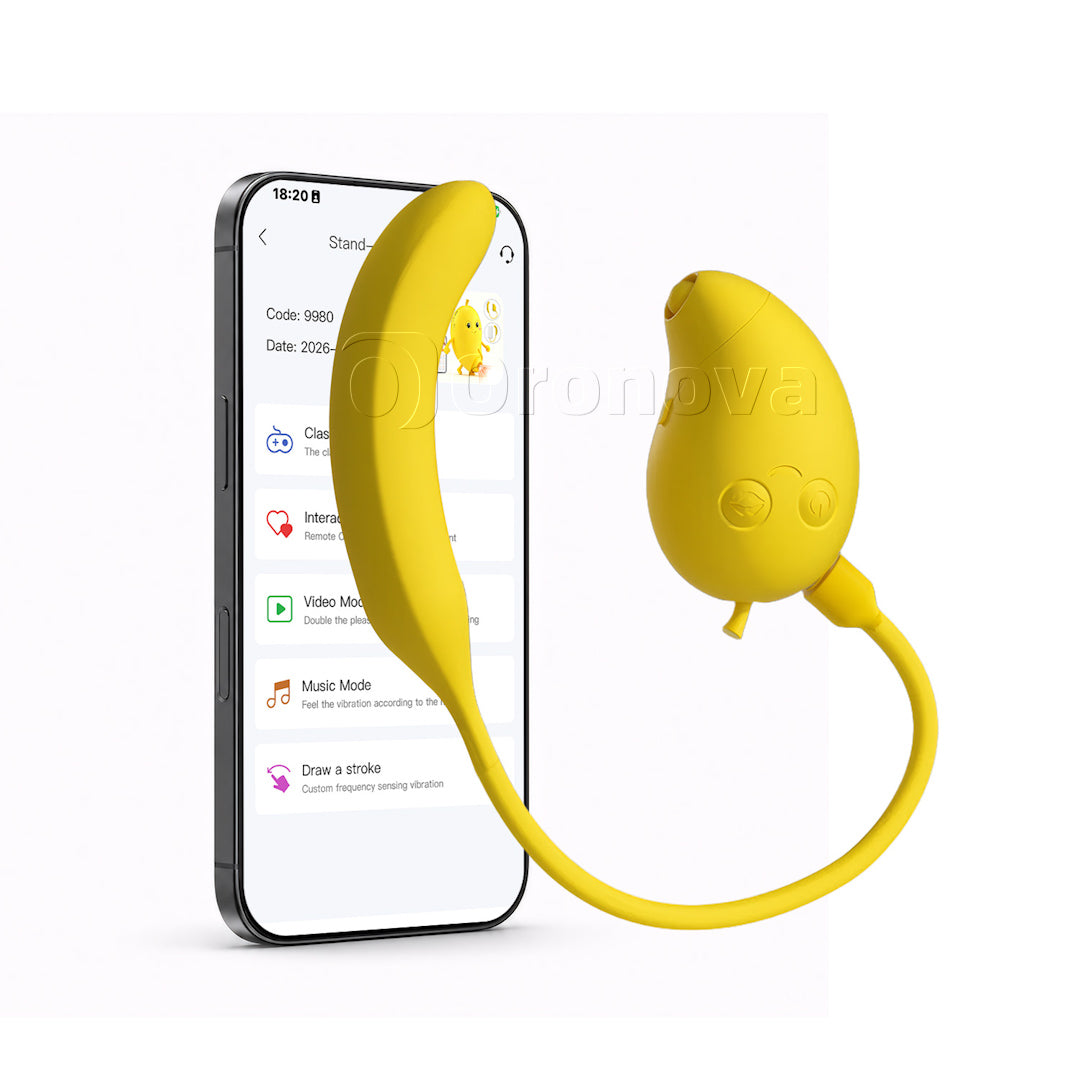 Vibratore Bluetooth 2-in-1 a doppia stimolazione con aspirazione e picchiettamento, al gusto di mango e banana