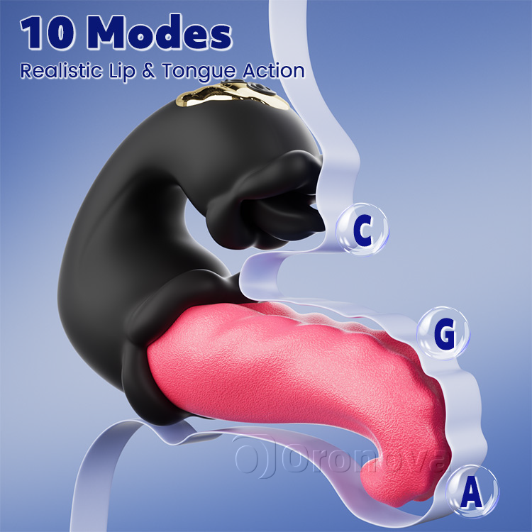 Vibratore Dual Rose con asta a spinta e lingua leccante