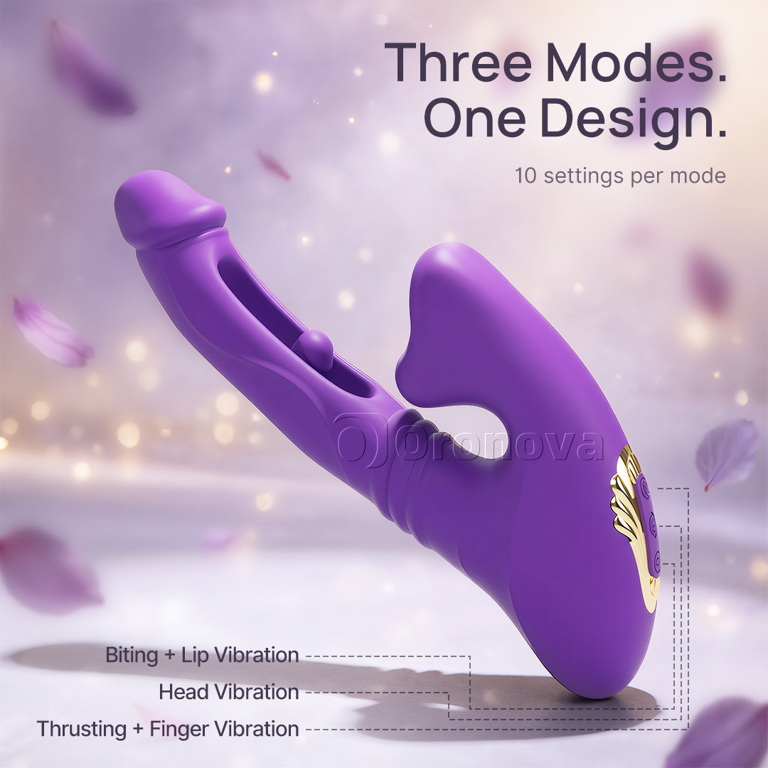 Vibratore penetrante cavo con vibrazione sulla punta delle dita, vibrazione della testa e stimolazione labiale tramite morso