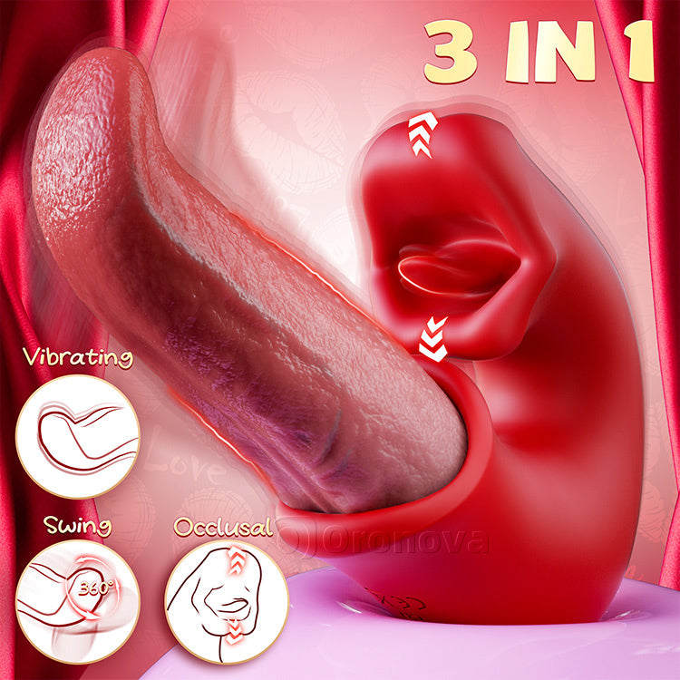 Vibratore Dildo 3-in-1 – Giocattolo Rosa con Azione Punto G, Clitoride e Lingua