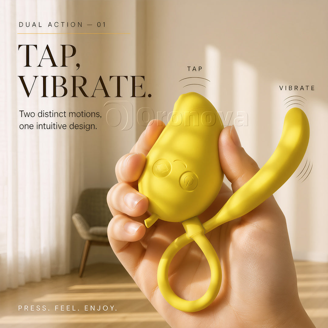 Vibratore Bluetooth 2-in-1 a doppia stimolazione con aspirazione e picchiettamento, al gusto di mango e banana