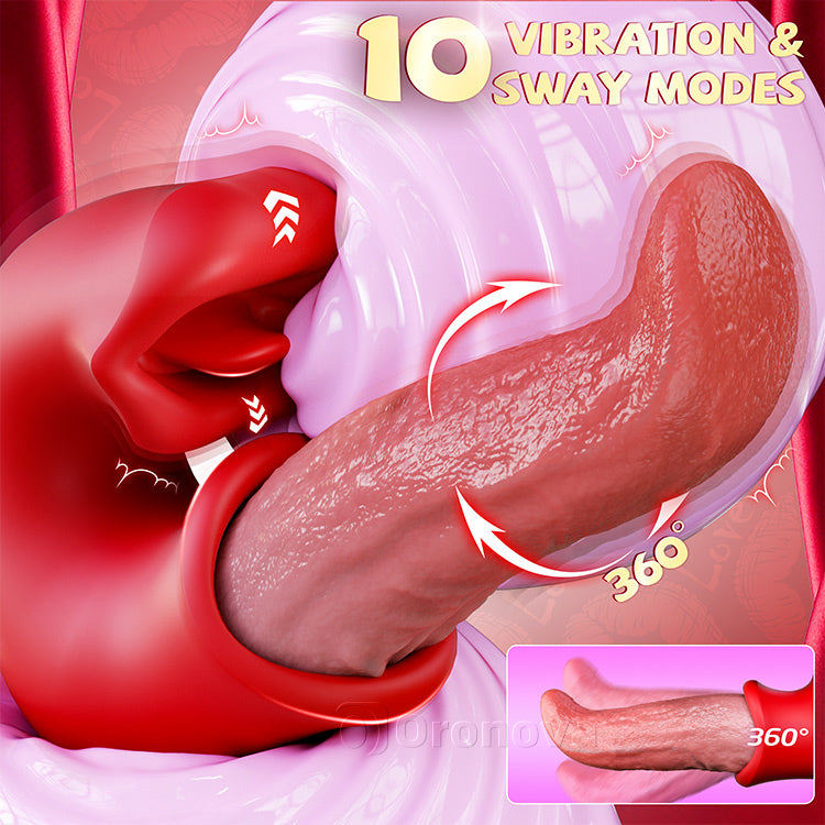 Vibratore Dildo 3-in-1 – Giocattolo Rosa con Azione Punto G, Clitoride e Lingua