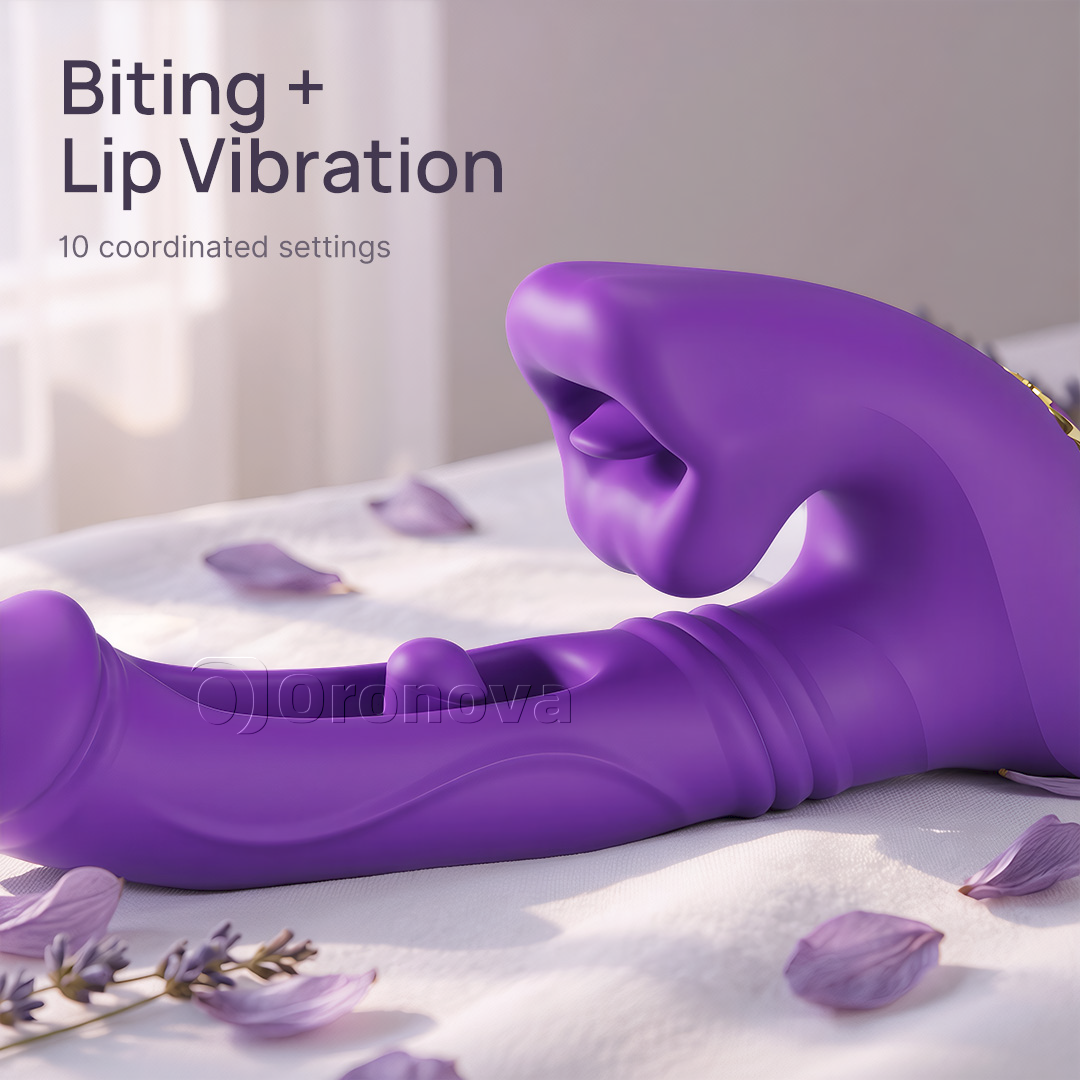 Vibratore penetrante cavo con vibrazione sulla punta delle dita, vibrazione della testa e stimolazione labiale tramite morso