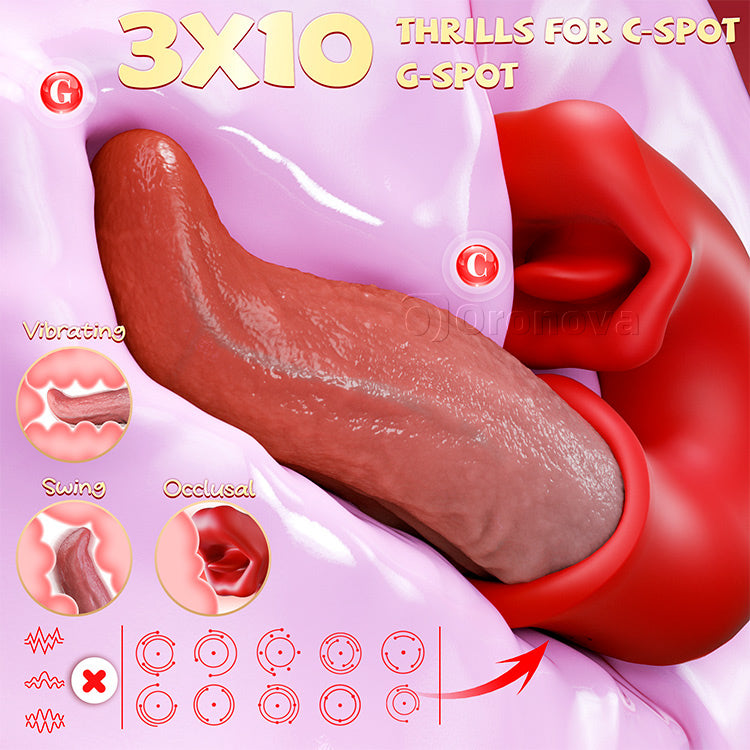Vibratore Dildo 3-in-1 – Giocattolo Rosa con Azione Punto G, Clitoride e Lingua