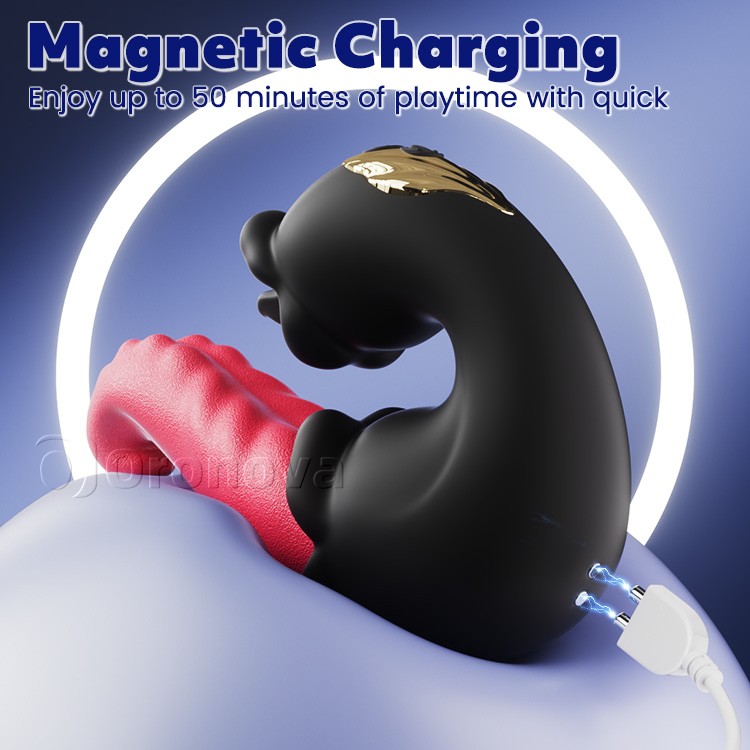 Vibratore Dual Rose con asta a spinta e lingua leccante