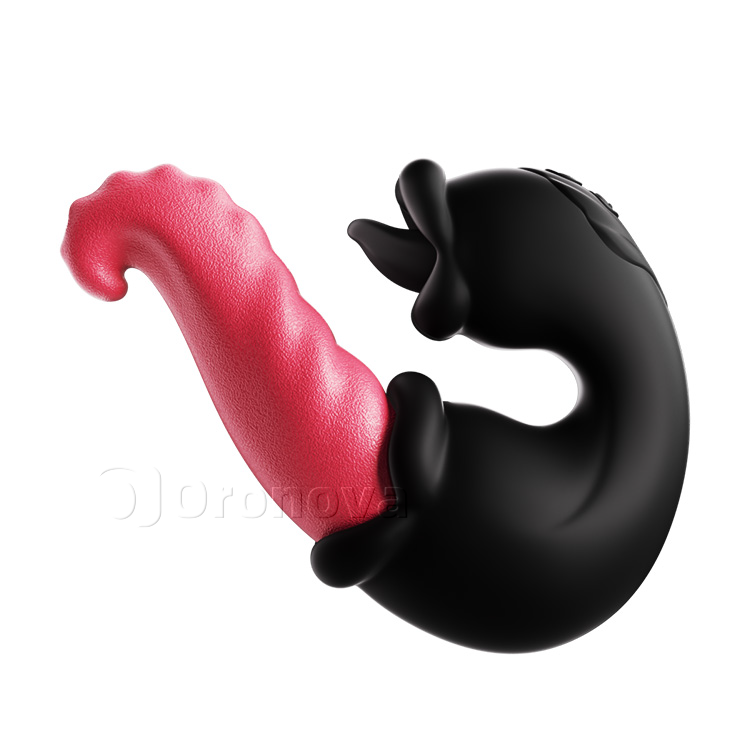 Vibratore Dual Rose con asta a spinta e lingua leccante