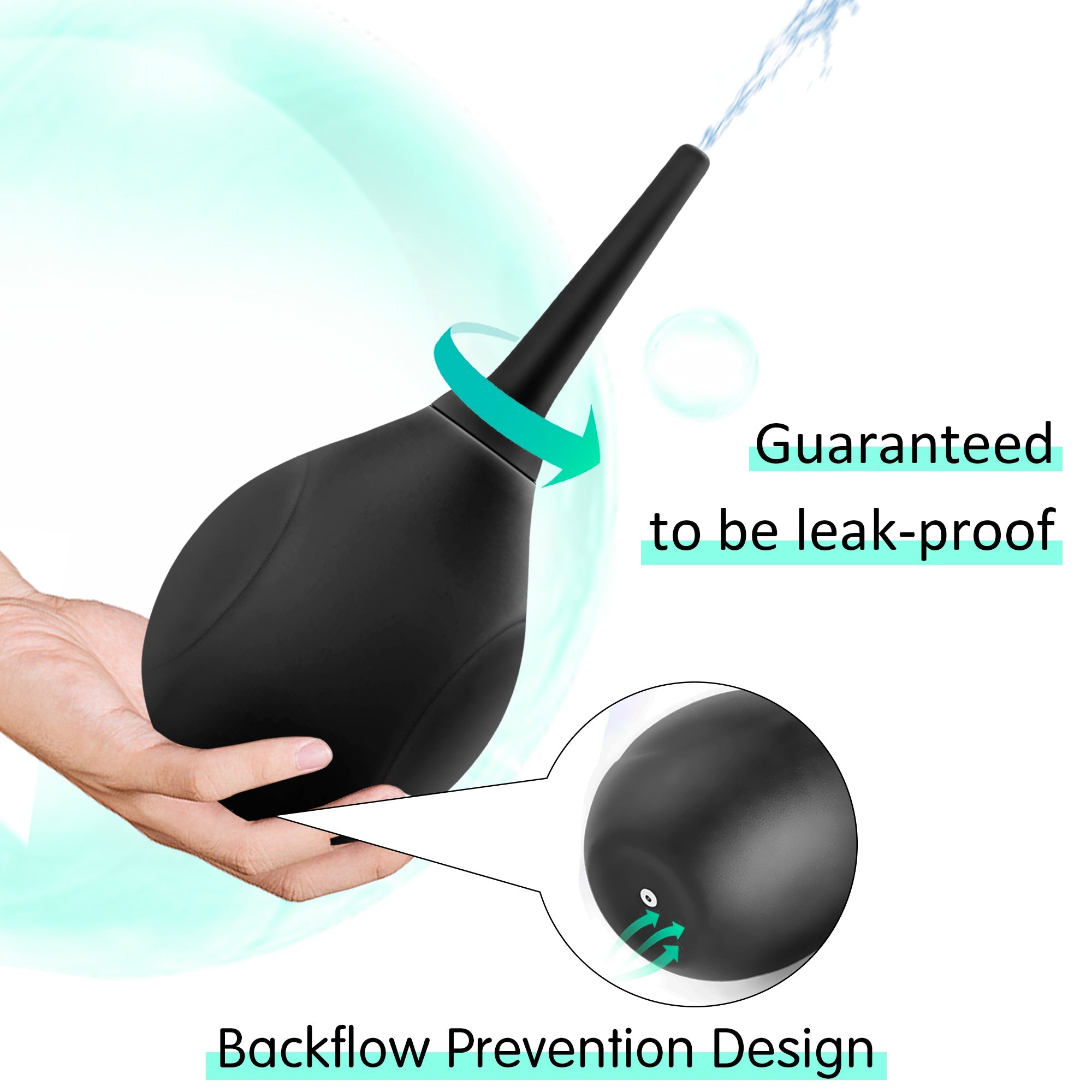 Bulbo per clistere in silicone nero con ugello morbido per pulizia anale e comfort